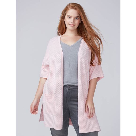 Lane Bryant Sweaters - Lane Bryant Dolman Textured Short Sleeve Open Cardigan Pink Plus Size 26/28